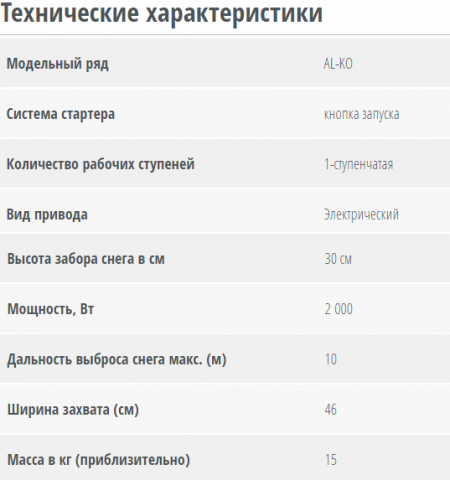 Снегоуборщик AL-KO SnowLine: 46E, 560 II, 700 E, 760 TE, 620 E II