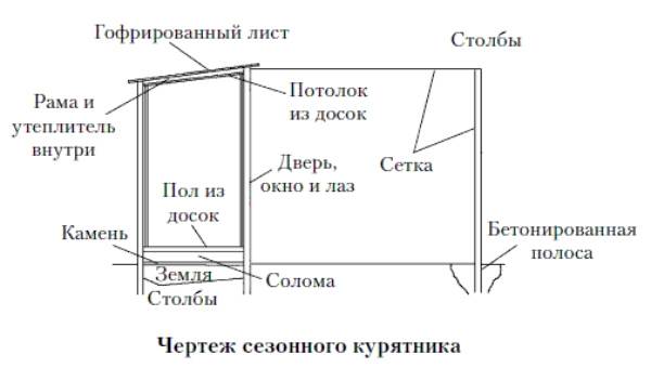 Чертеж зимнего курятника на 5 кур